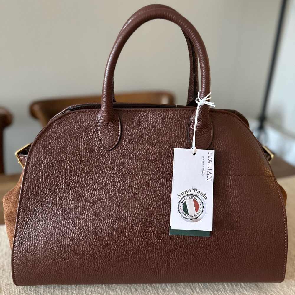 Viral Anna Paola Italian SUEDE & LEATHER Bruciato Brown Satchel NWT - Picture 4 of 15